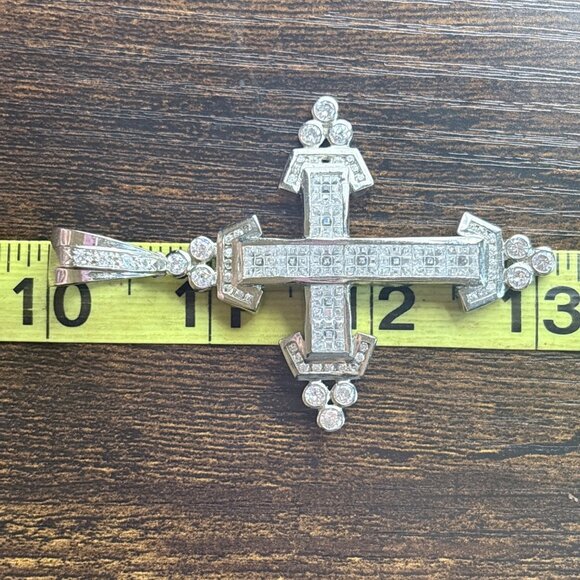 VTG Solid Sterling Silver 925 White Crystal Cross Pendant Size 3" Length - Picture 7 of 9